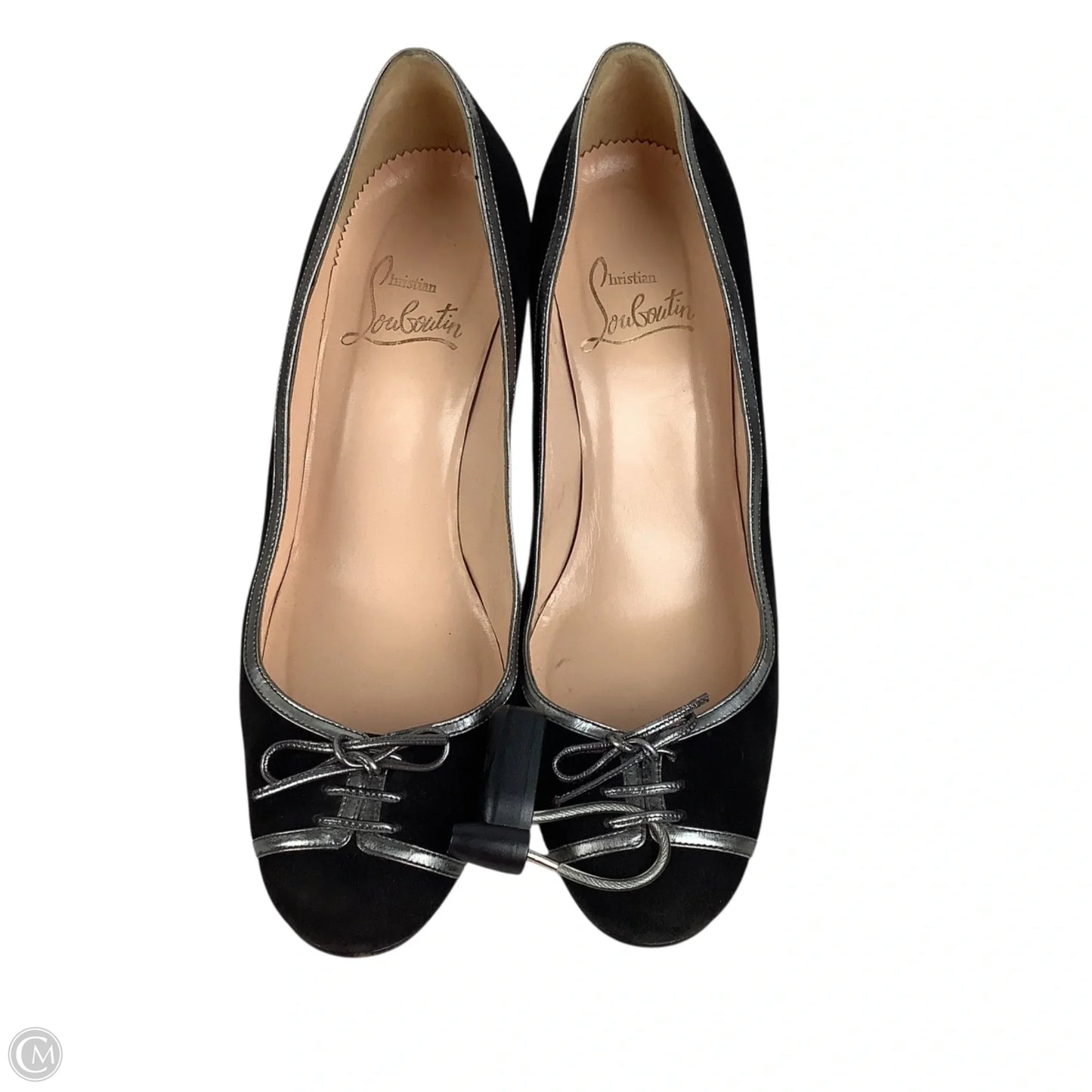 Shoes Luxury Designer By Christian Louboutin In Black & Silver, Size: 37.5