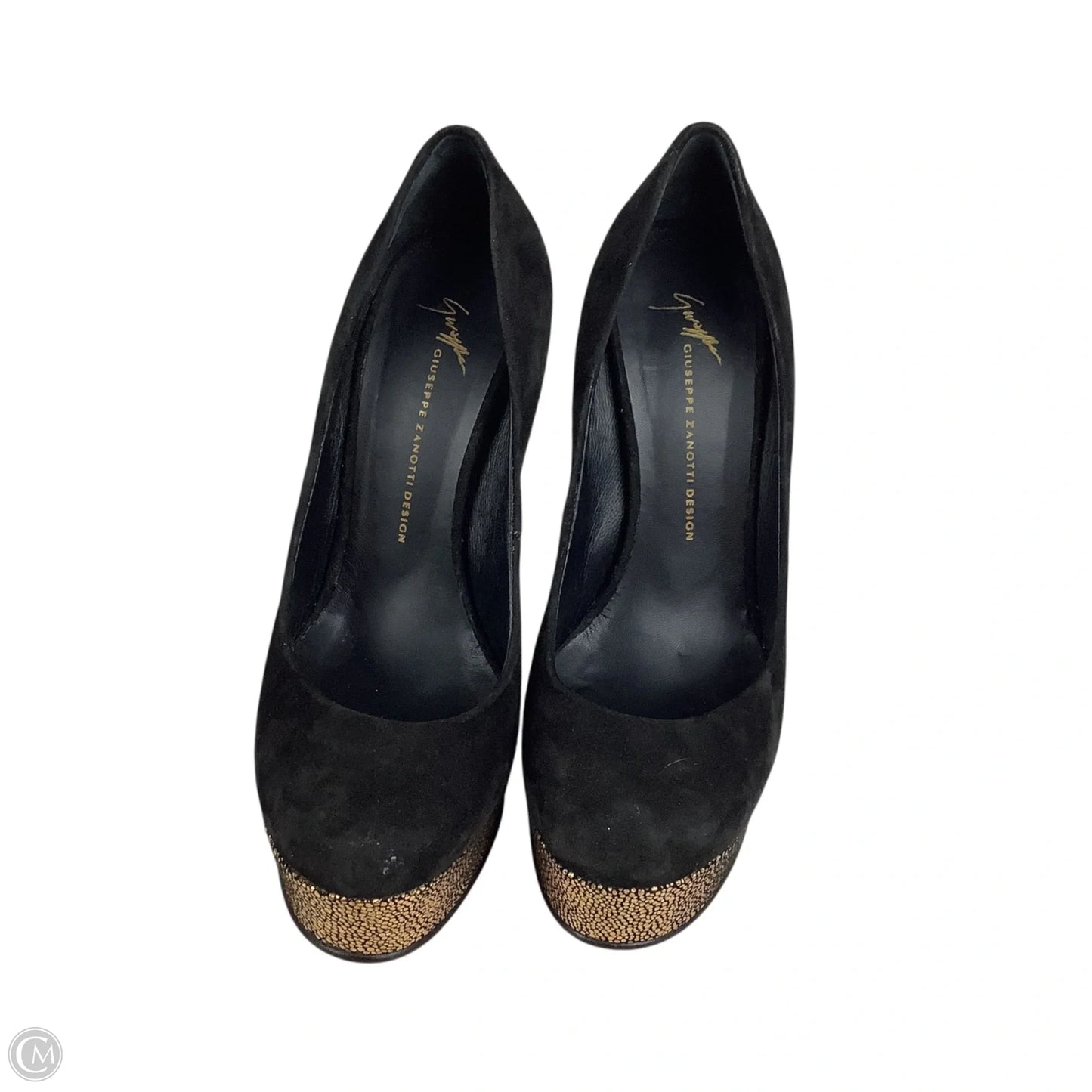 Shoes Designer By Giuseppe Zanotti In Black & Gold, Size: 36.5