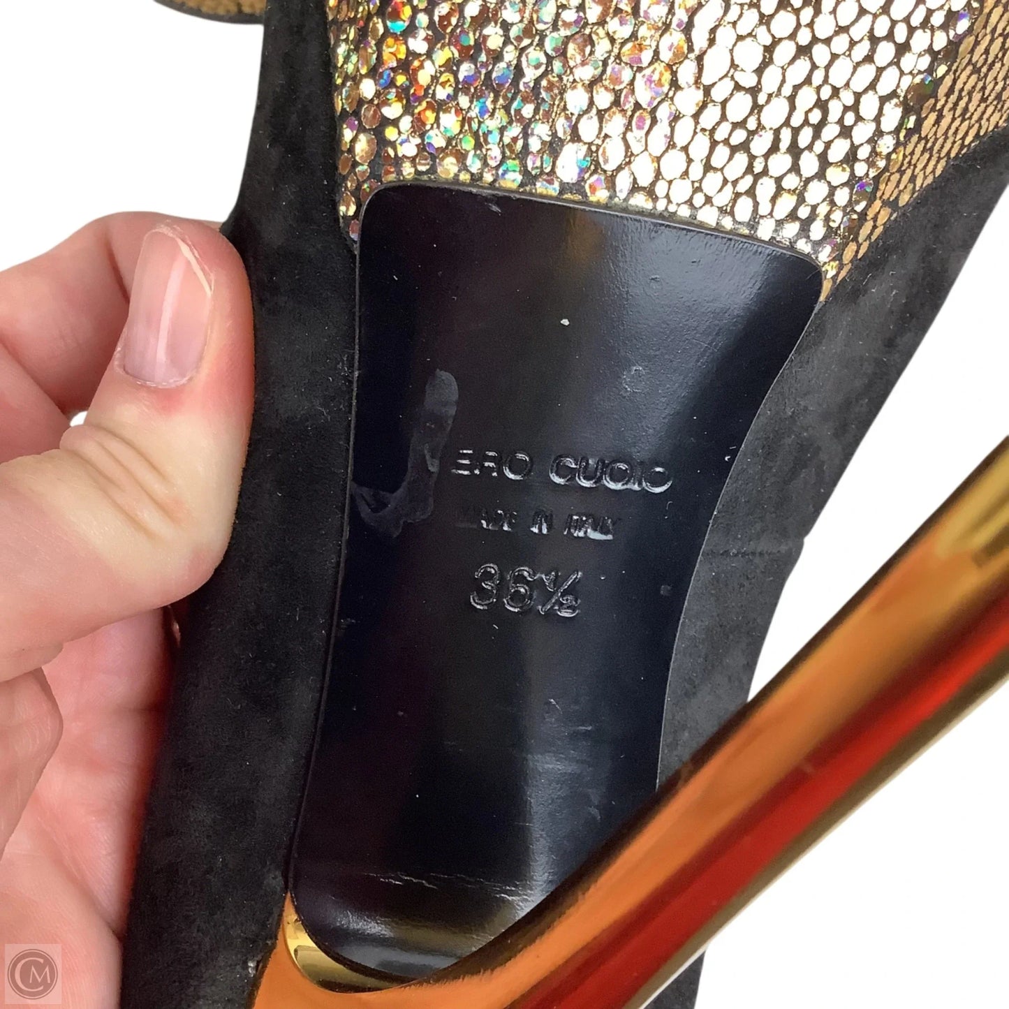 Shoes Designer By Giuseppe Zanotti In Black & Gold, Size: 36.5