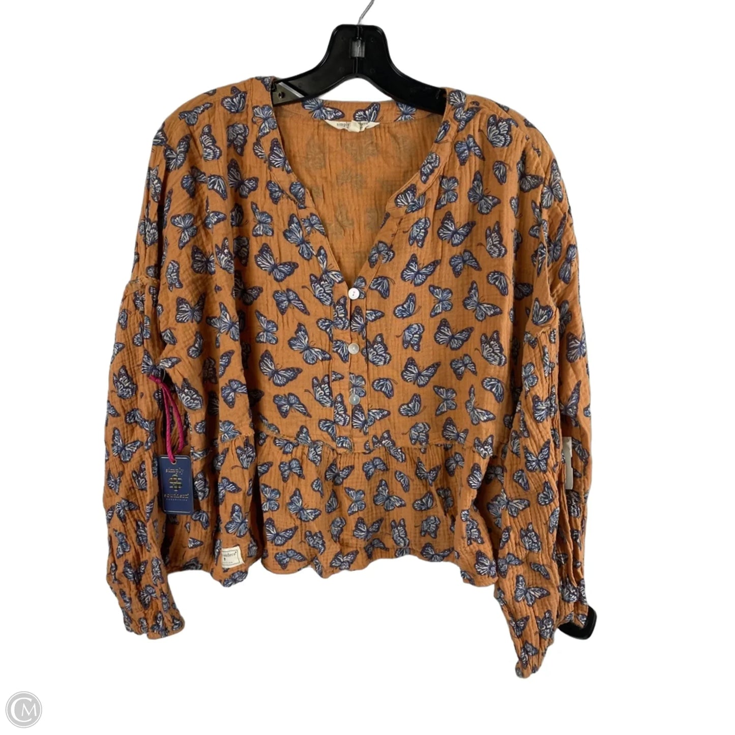 Top Long Sleeve By Simply Southern In Blue & Orange, Size: Xxl