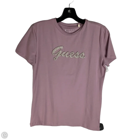 Top Short Sleeve By Guess In Purple & White, Size: M