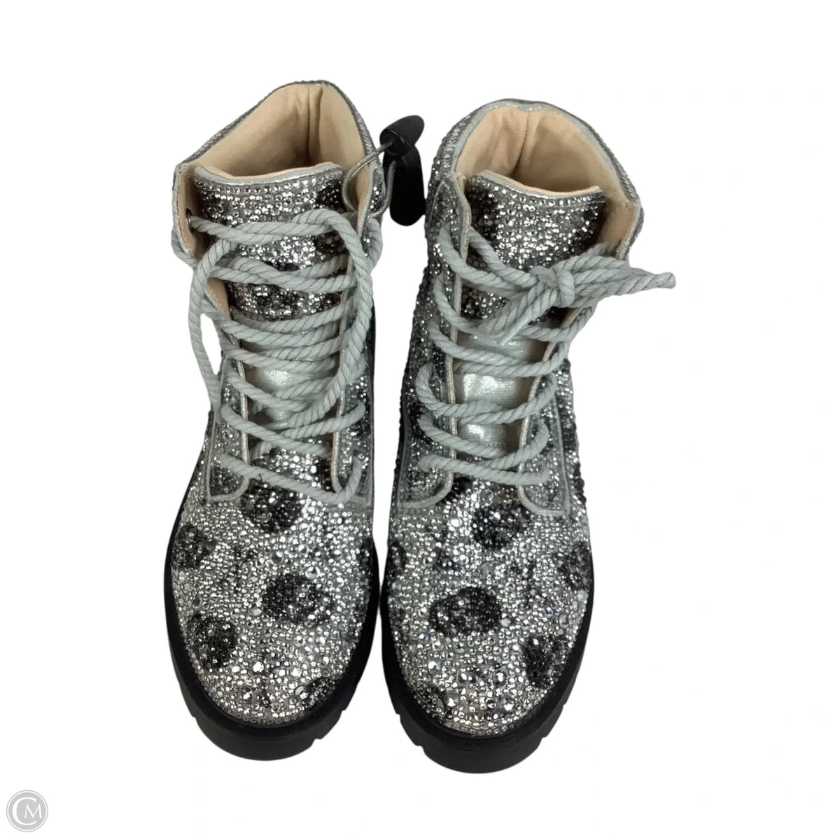 Boots Ankle Heels By Betsey Johnson In Black & Grey, Size: 8.5