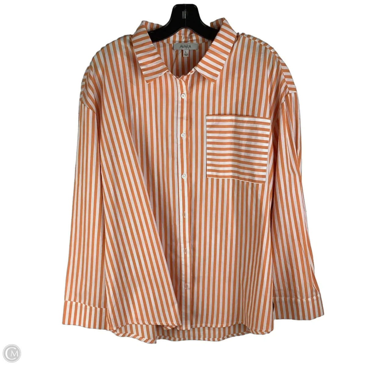 Top Long Sleeve By Avara In Orange & White, Size: L