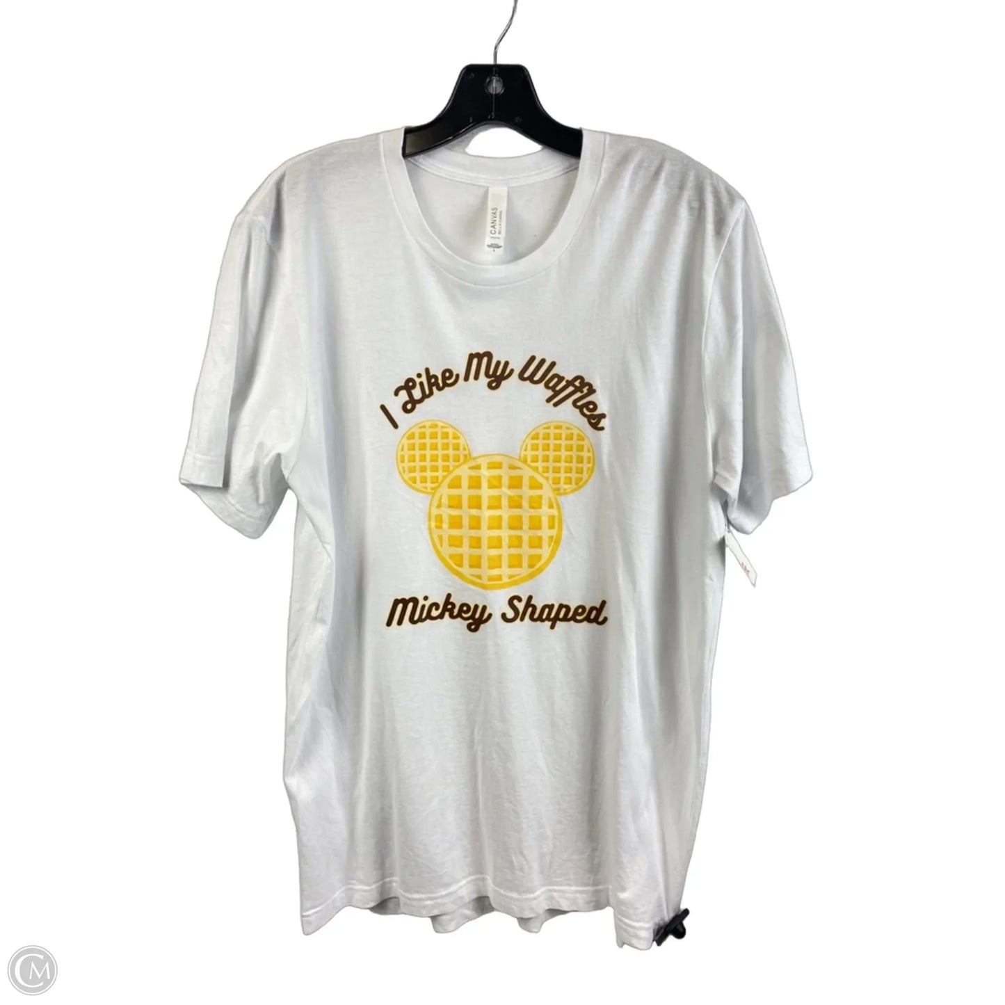 Top Short Sleeve By Canvas In White & Yellow, Size: L