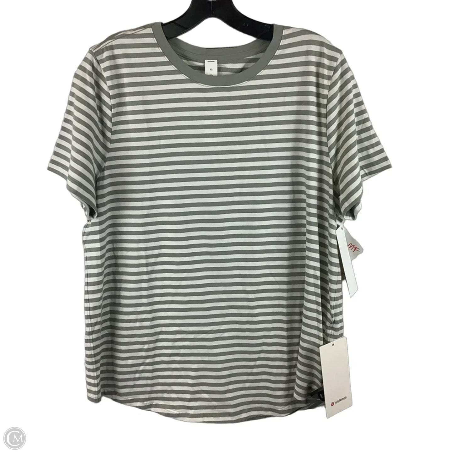 Athletic Top Short Sleeve By Lululemon In Striped Pattern, Size: 12