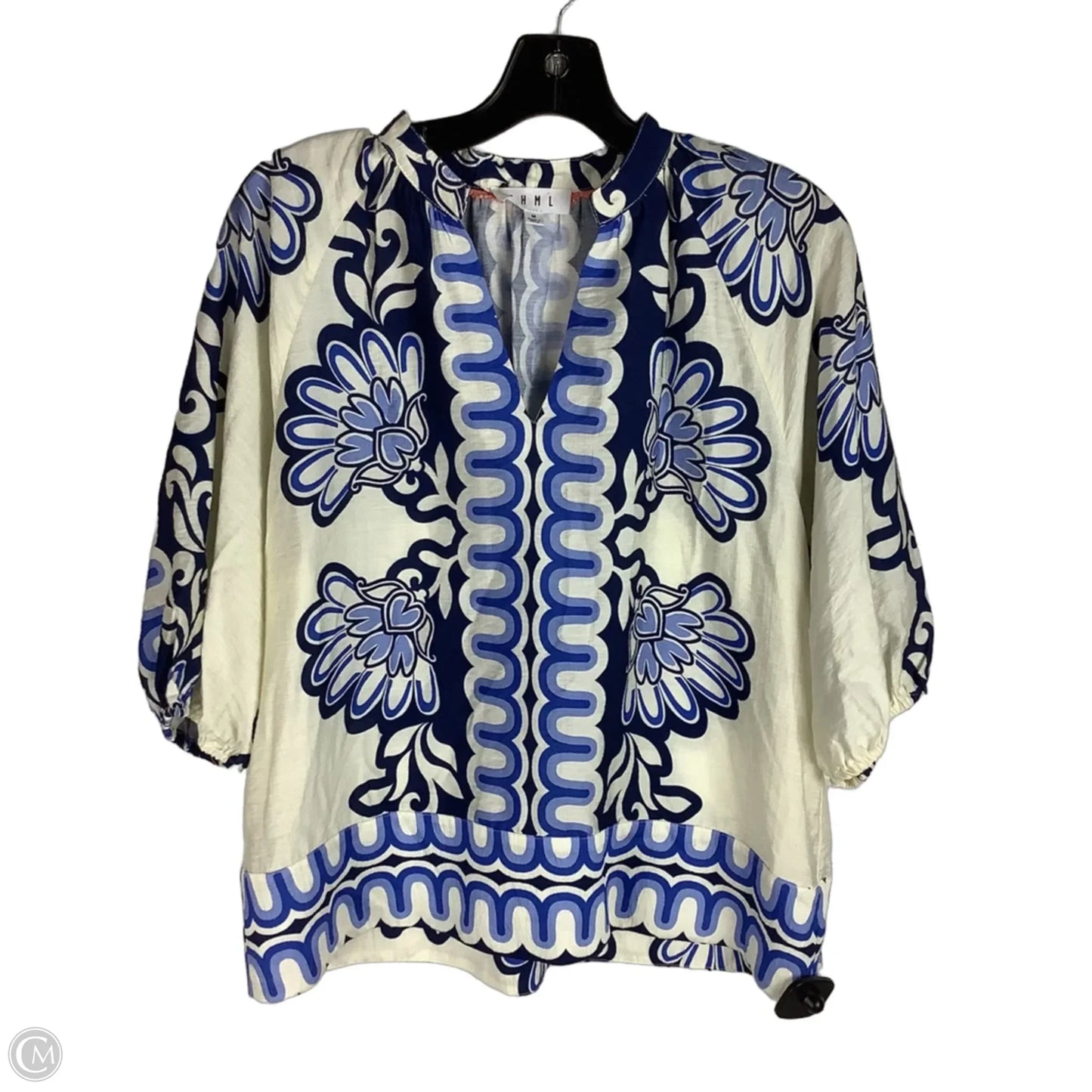 Top Short Sleeve By Thml In Blue & White, Size: M