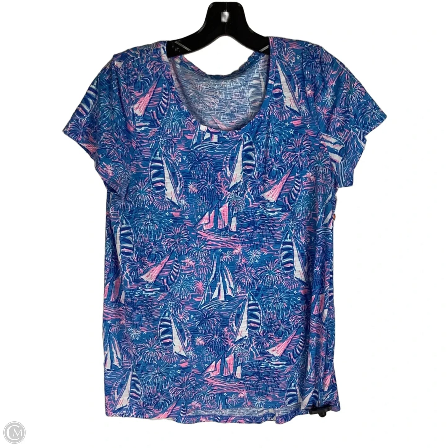 Top Short Sleeve Designer By Lilly Pulitzer In Blue, Size: M