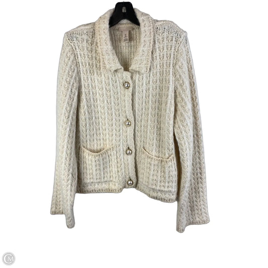 Sweater Cardigan By H&m In Cream, Size: L