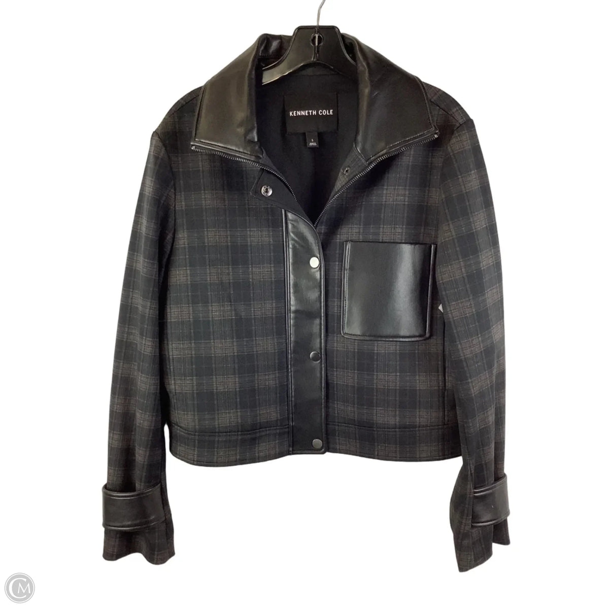 Jacket Moto By Kenneth Cole In Plaid Pattern, Size: S
