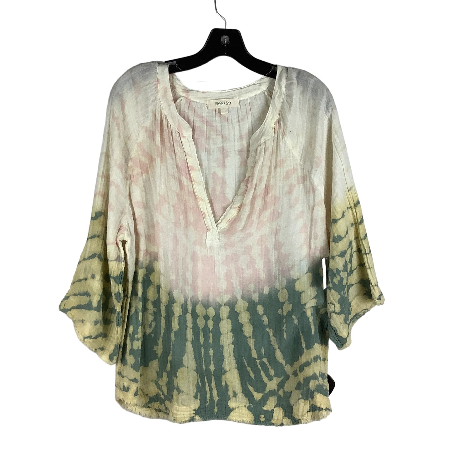 Tie Dye Print Top Long Sleeve Clothes Mentor, Size L