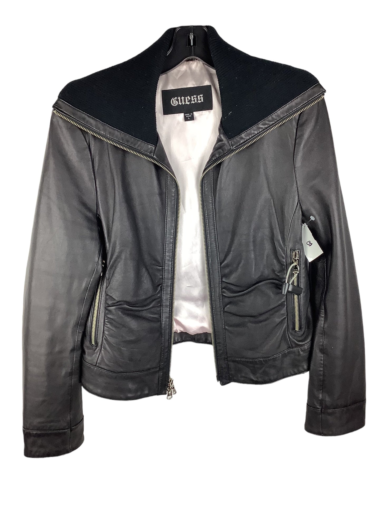 Jacket Leather By Guess In Black, Size: L