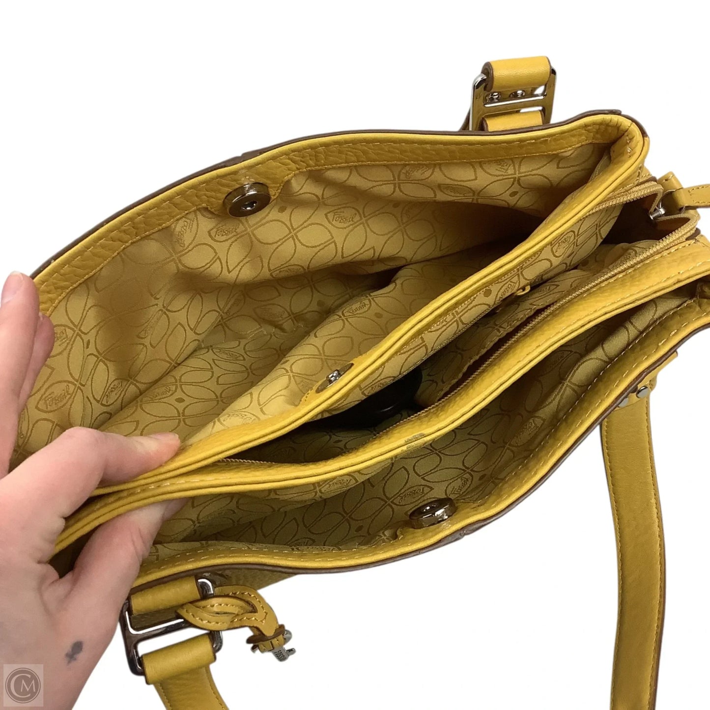 Handbag Leather By Fossil, Size: Medium