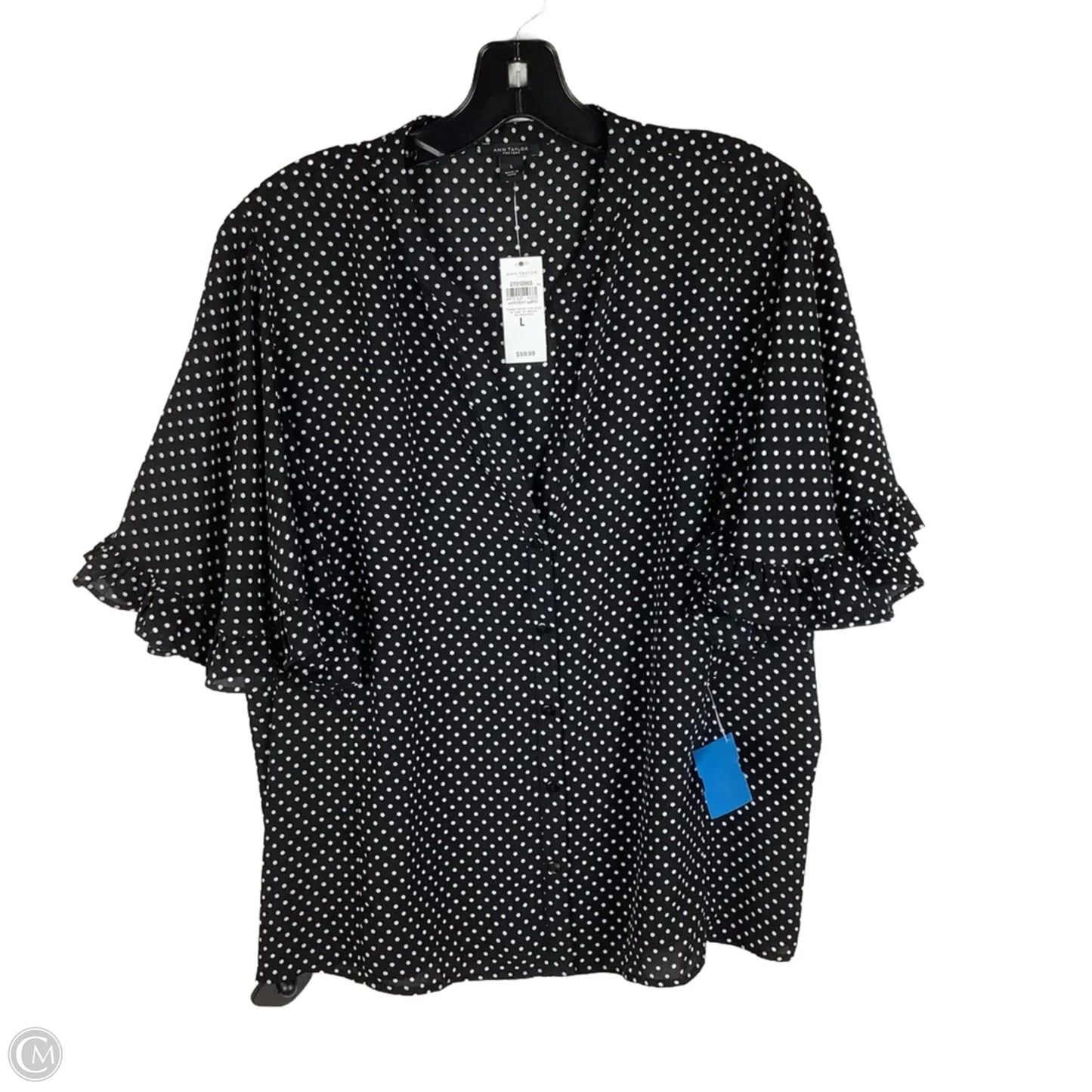 Top Short Sleeve By Ann Taylor In Polkadot Pattern, Size: L