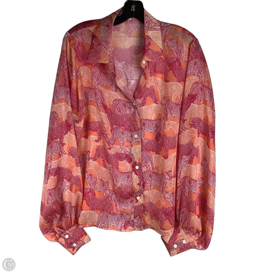Top Long Sleeve By Molly Bracken In Orange & Pink, Size: Xl