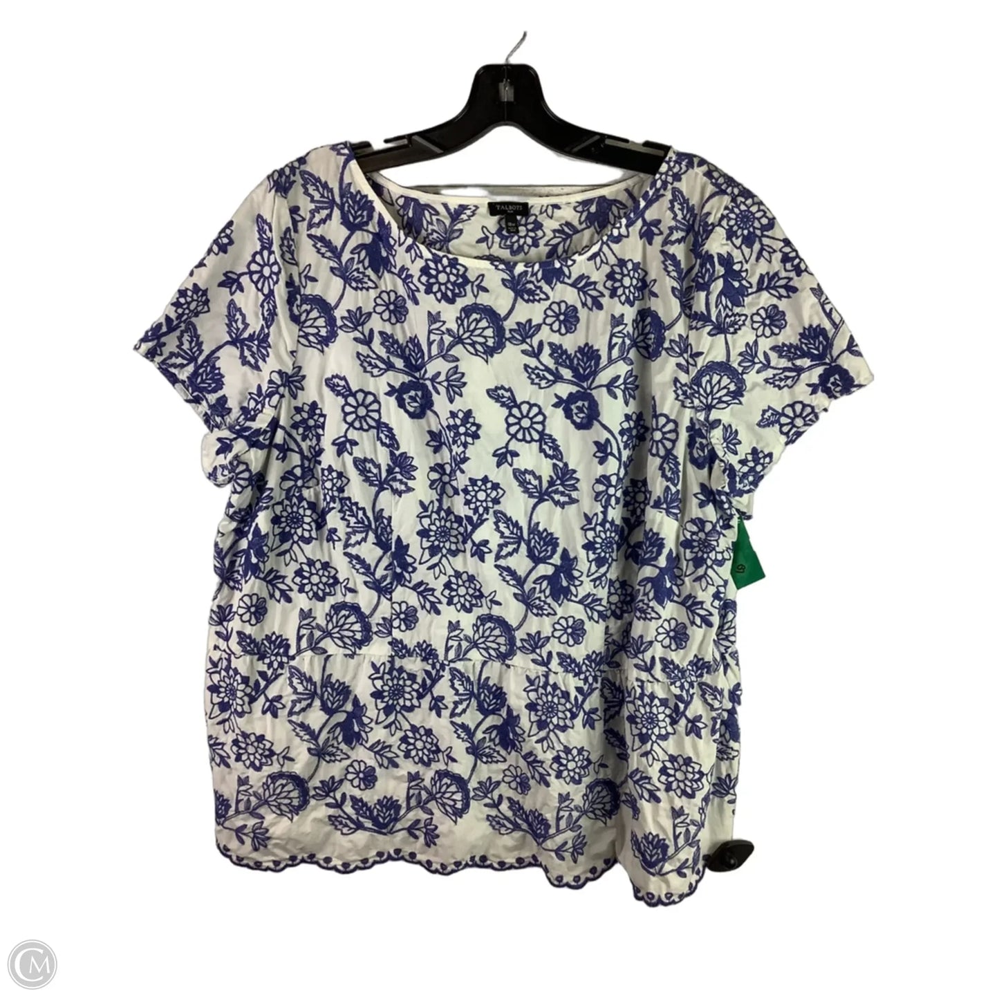 Top Short Sleeve By Talbots In Blue & White, Size: 1x