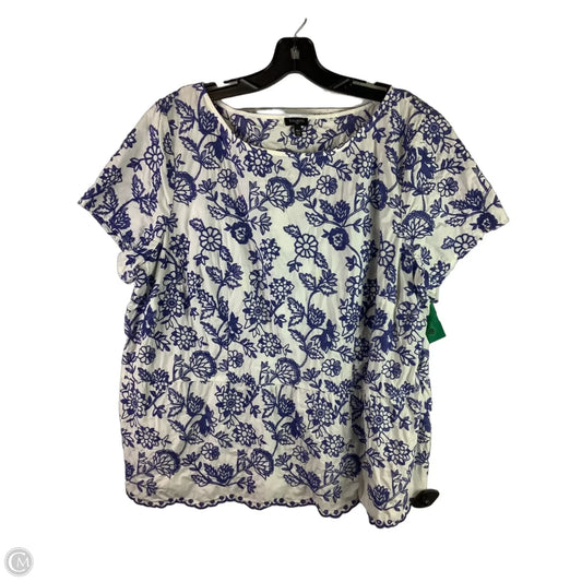 Top Short Sleeve By Talbots In Blue & White, Size: 1x