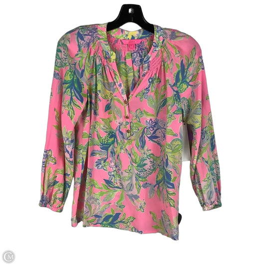Top Long Sleeve Designer By Lilly Pulitzer In Pink & Purple, Size: Xs