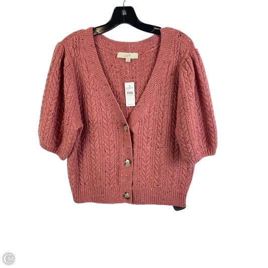 Sweater Cardigan By Loft In Pink, Size: L