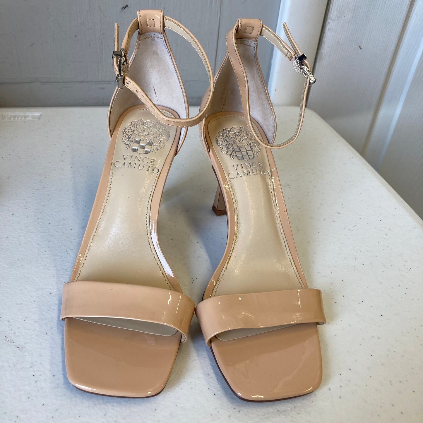 Sandals Heels Stiletto By Vince Camuto In Beige, Size:5