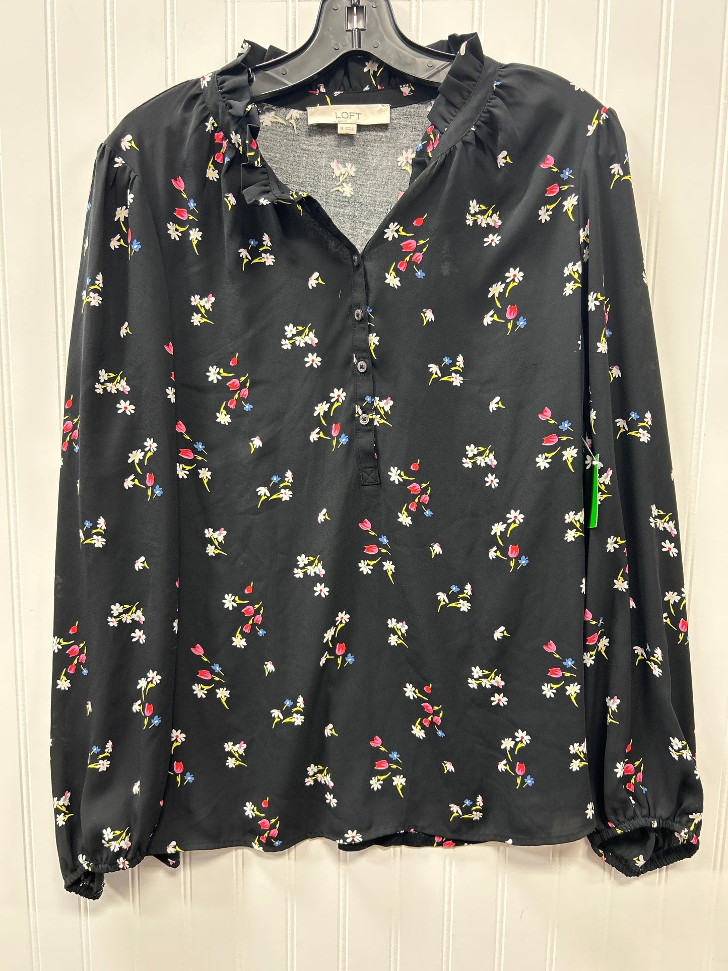 Blouse Ls By Loft In Floral Print, Size:Xl