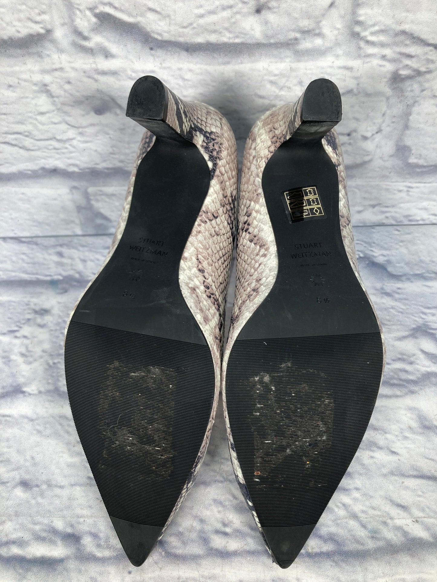 Snakeskin Print Shoes Heels Block Stuart Weitzman, Size 8.5
