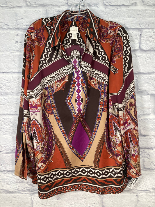Brown & Purple Blouse Long Sleeve Chicos, Size Xl