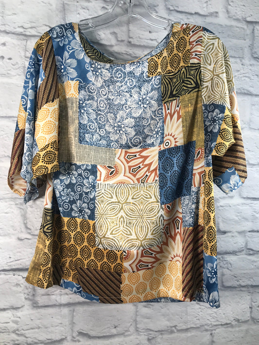 Blue & Yellow Top Short Sleeve Chicos, Size S