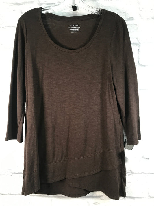 Brown Top Long Sleeve Basic Chicos, Size M