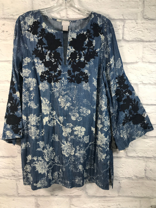 Blue & White Tunic Long Sleeve Chicos, Size M