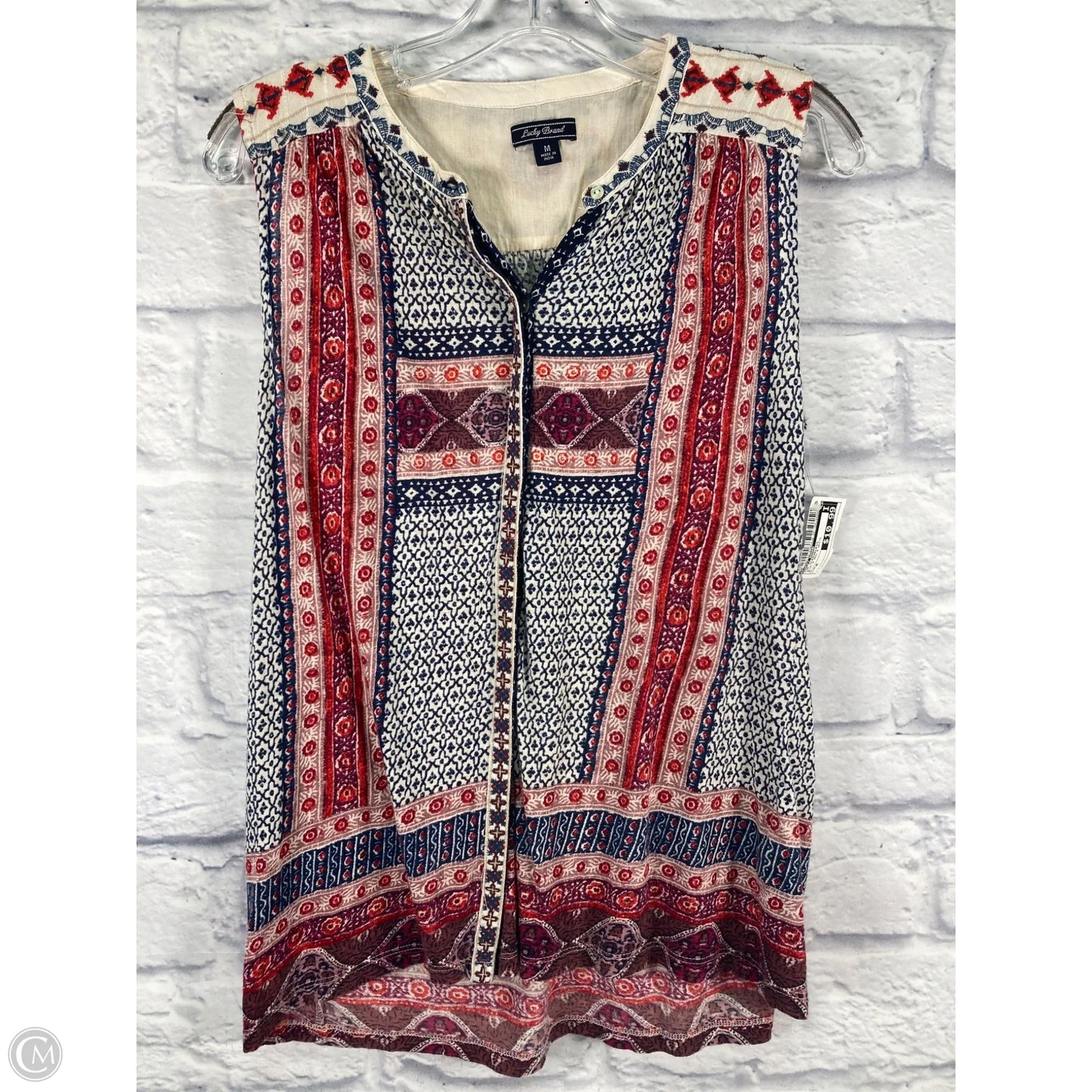 Top Sleeveless By Lucky Brand In Blue & Red & White, Size: M