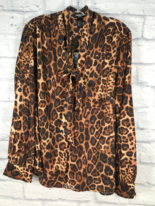 Blouse Long Sleeve By Express In Animal Print, Size: Xl