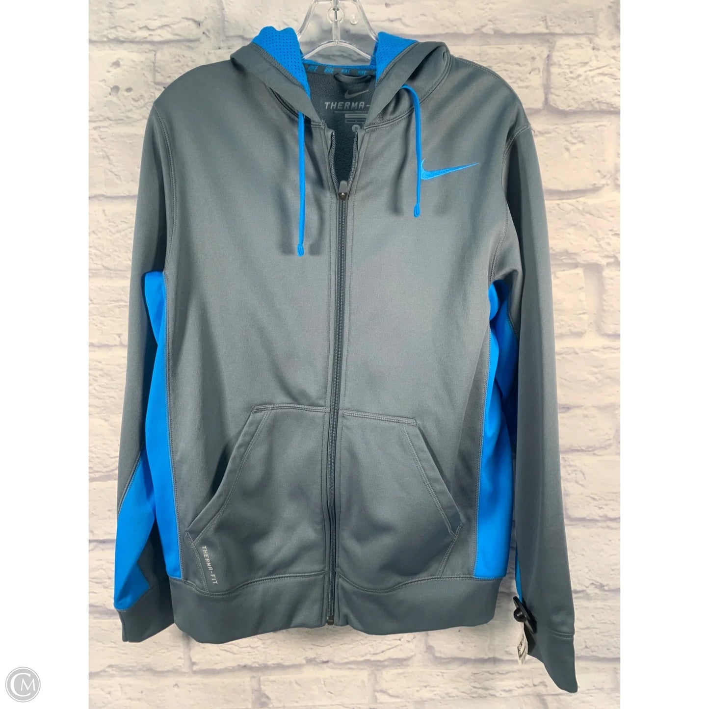 Athletic Jacket By Nike Apparel In Blue & Grey, Size: S