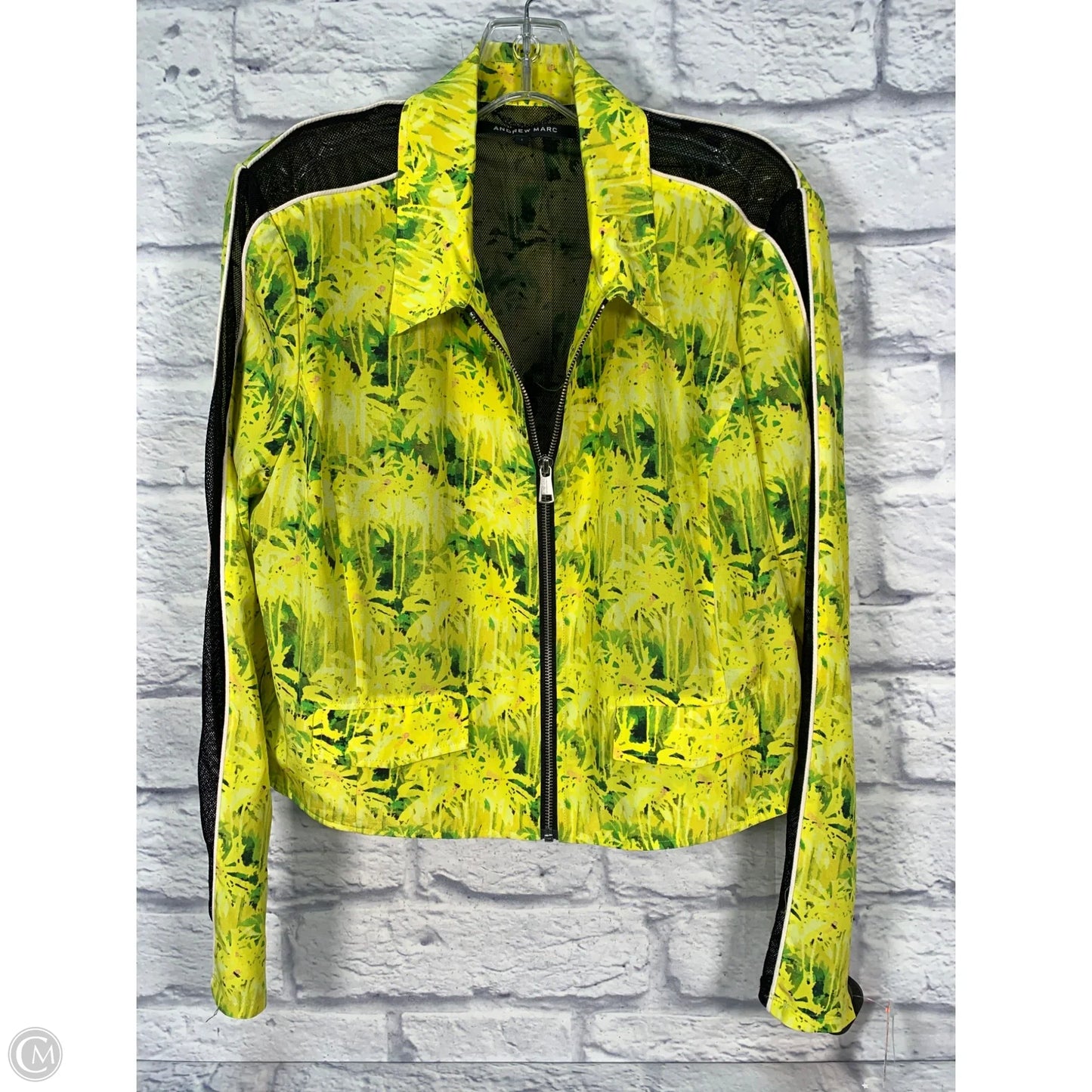 Cardigan By Andrew Marc In Green & Yellow, Size: L