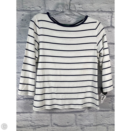 Top 3/4 Sleeve Basic By Lauren By Ralph Lauren In Blue & White, Size: M