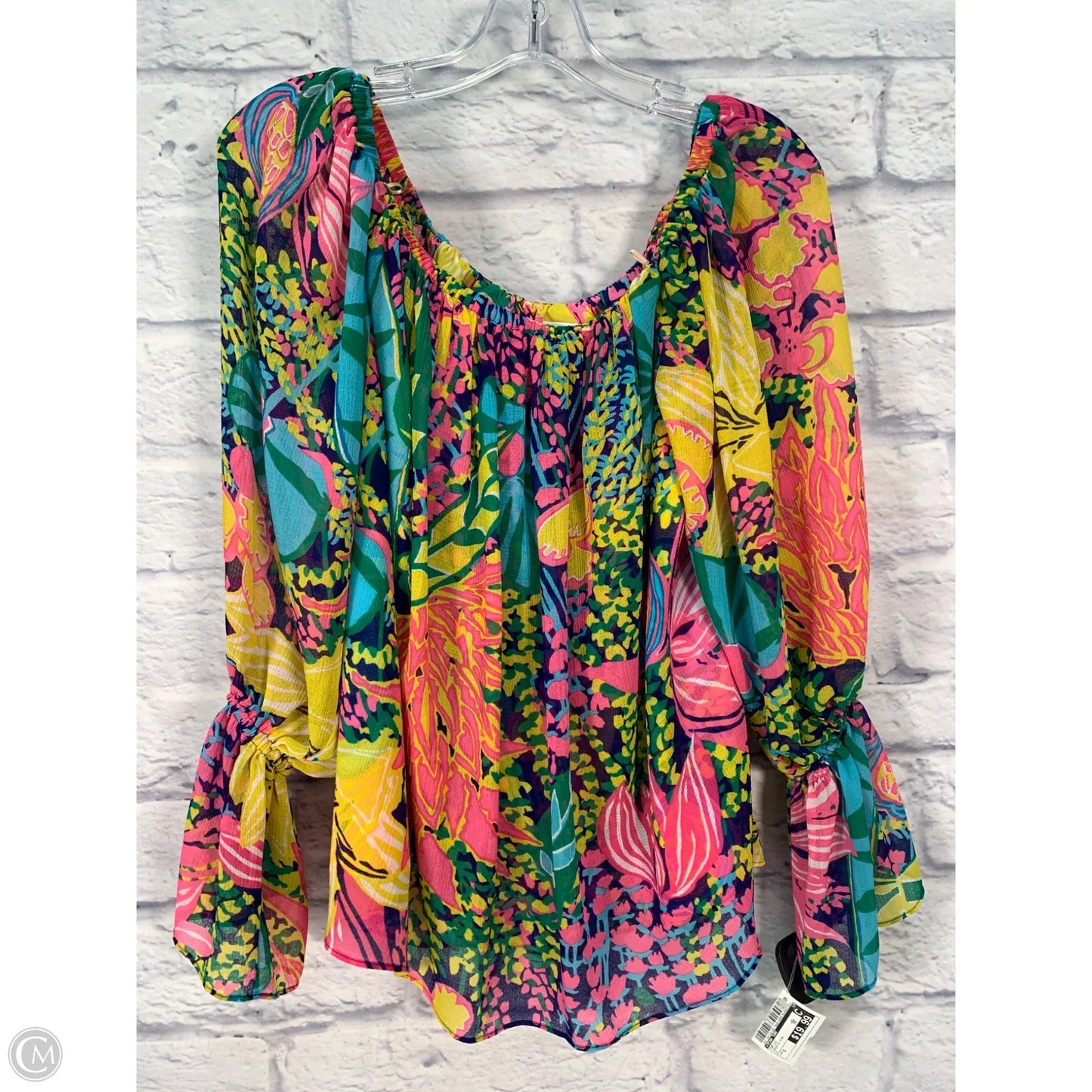 Top Long Sleeve By Trina Turk In Green & Pink, Size: S