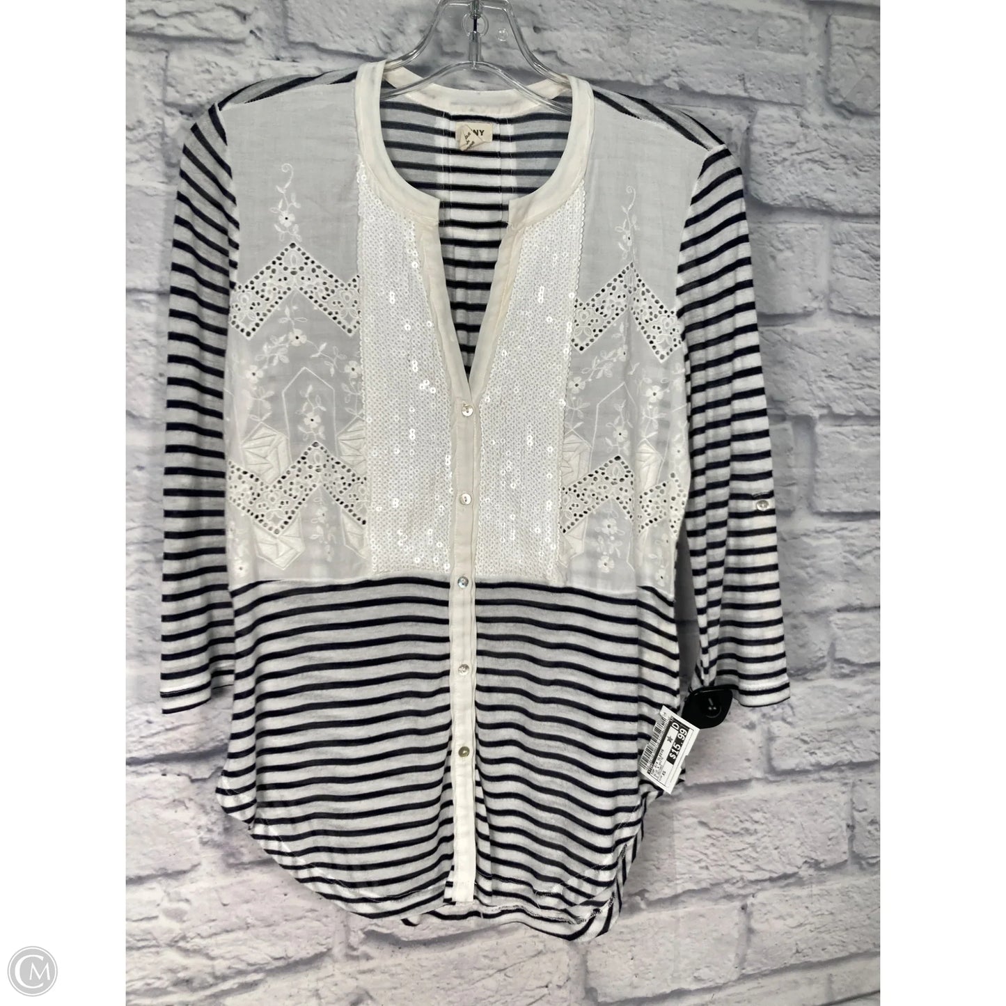 Top 3/4 Sleeve By Tiny In Blue & White, Size: Xs