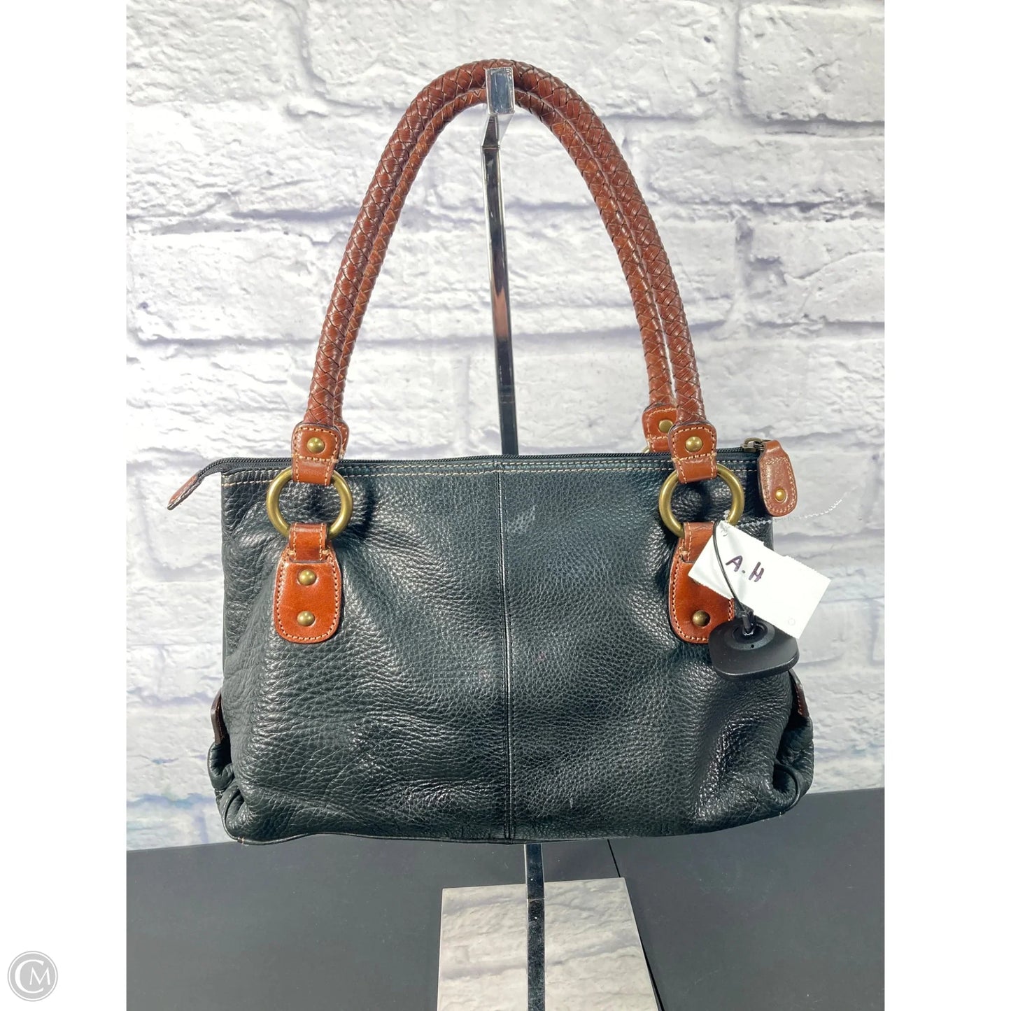 Handbag Leather By Fossil, Size: Medium