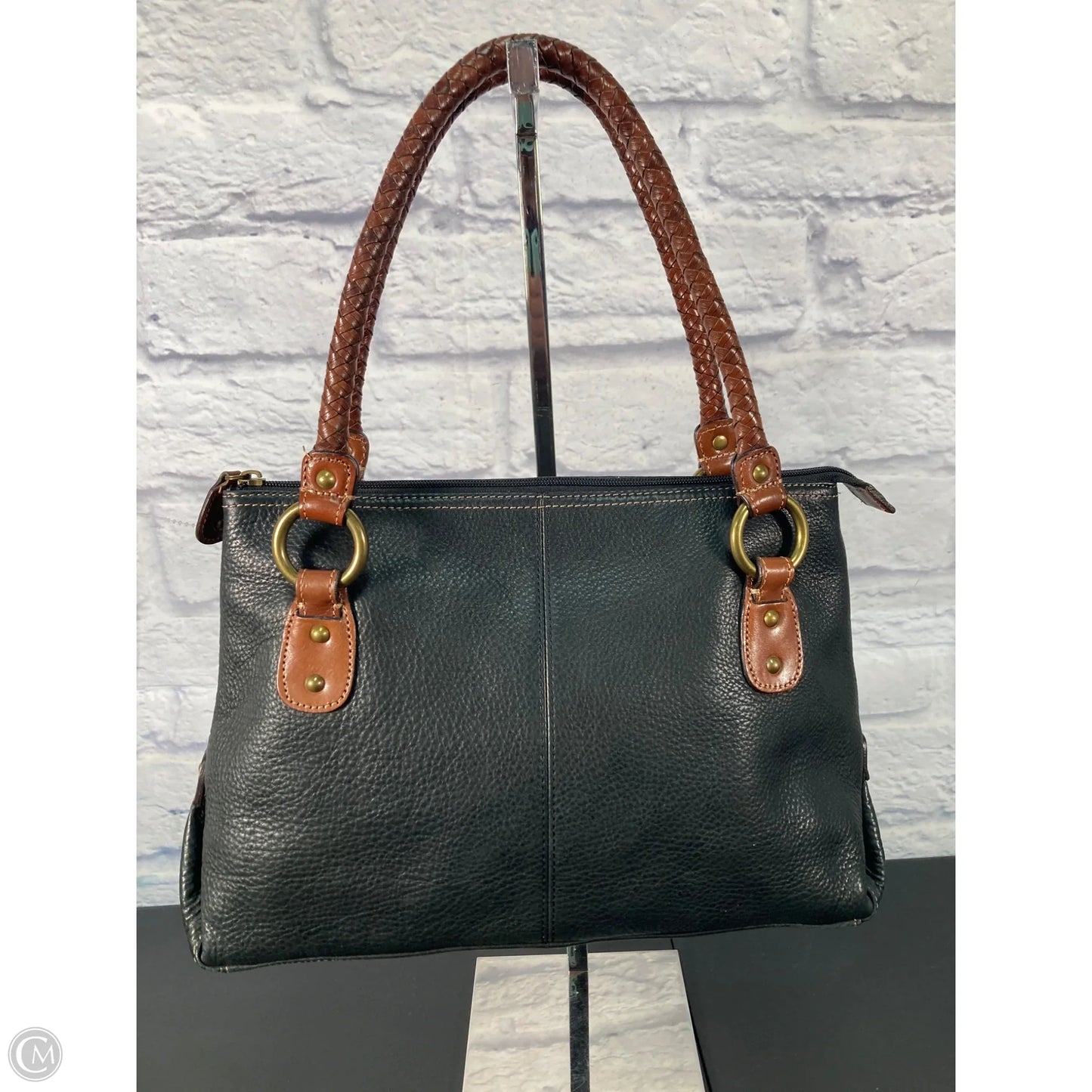 Handbag Leather By Fossil, Size: Medium