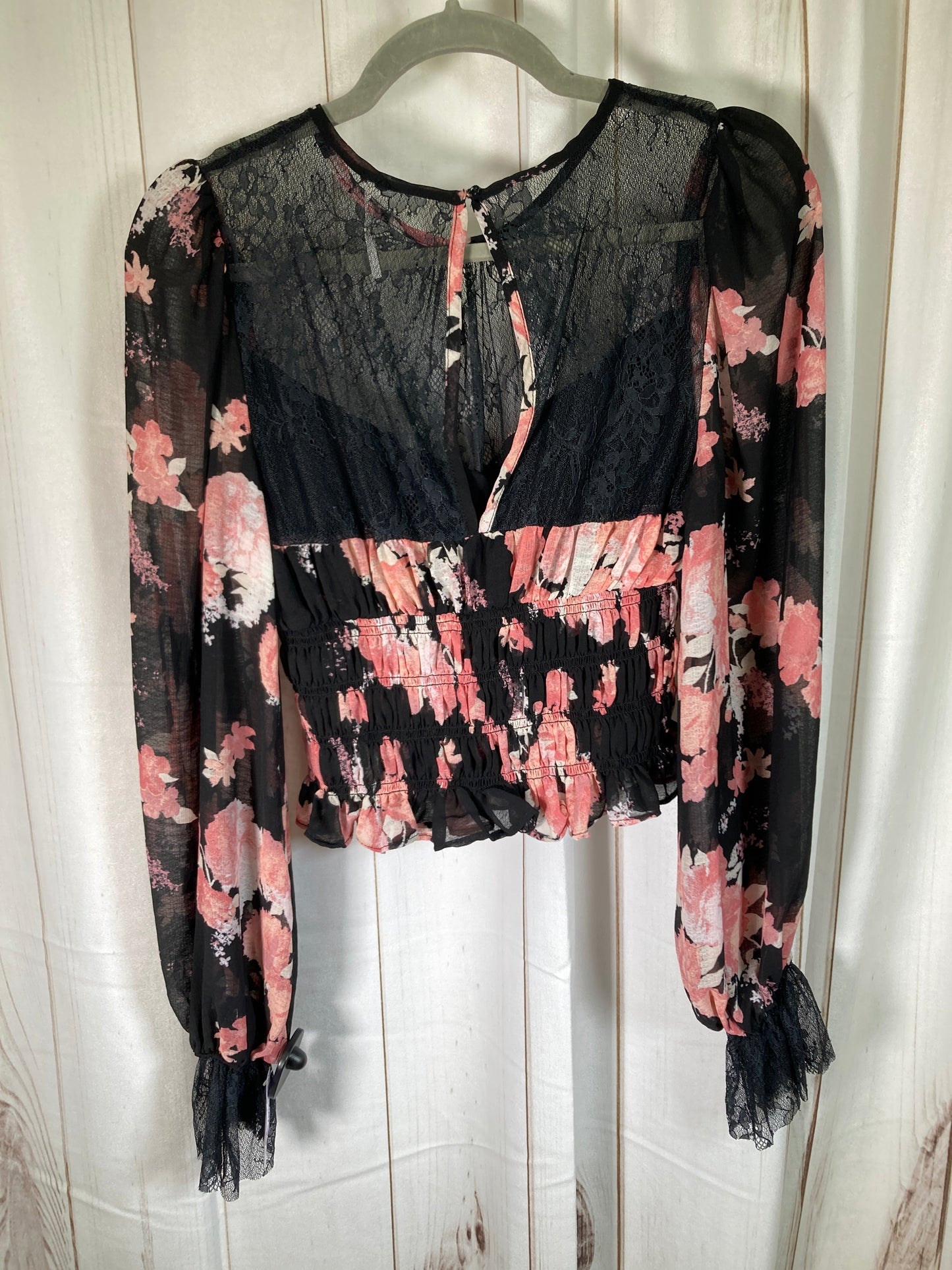 Black & Pink Top Long Sleeve Free People, Size S