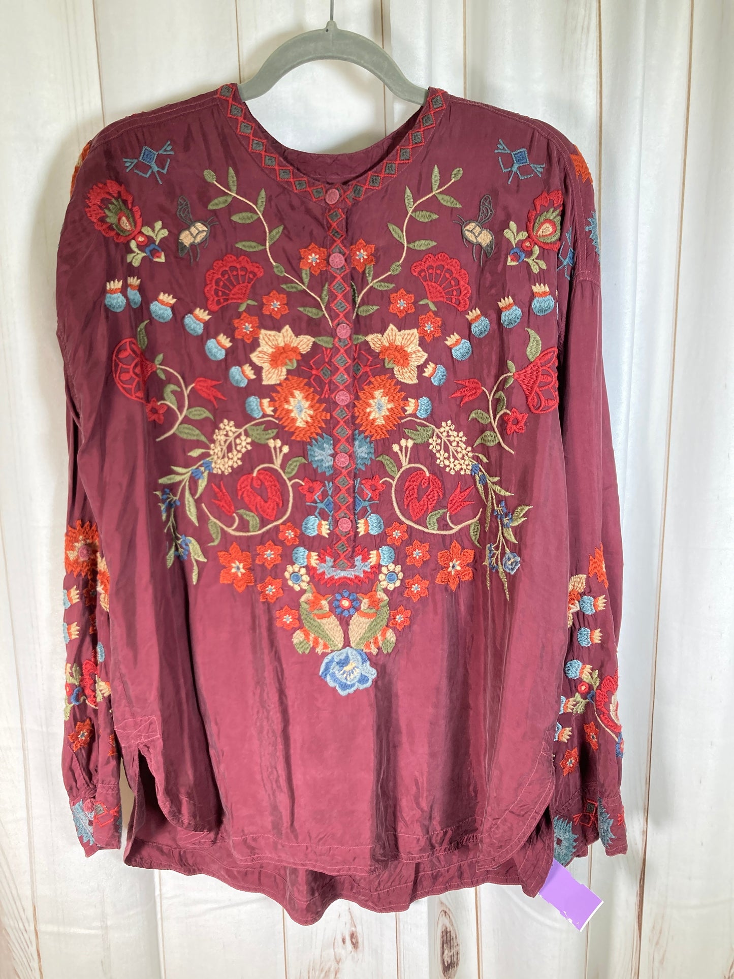 Red & Yellow Top Long Sleeve Designer Johnny Was, Size S