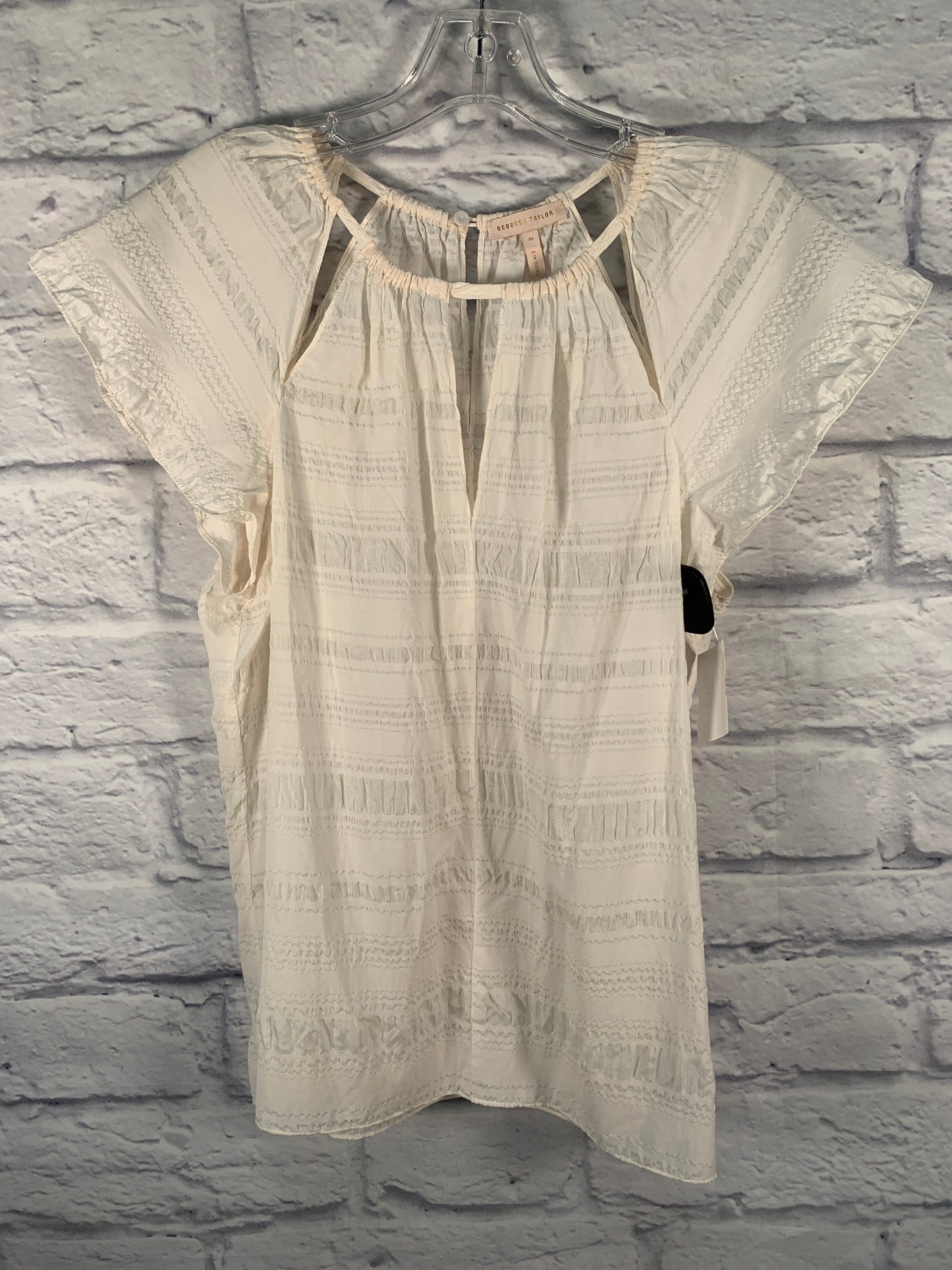 Top Short Sleeve Designer By Rebecca Taylor In Cream, Size: M