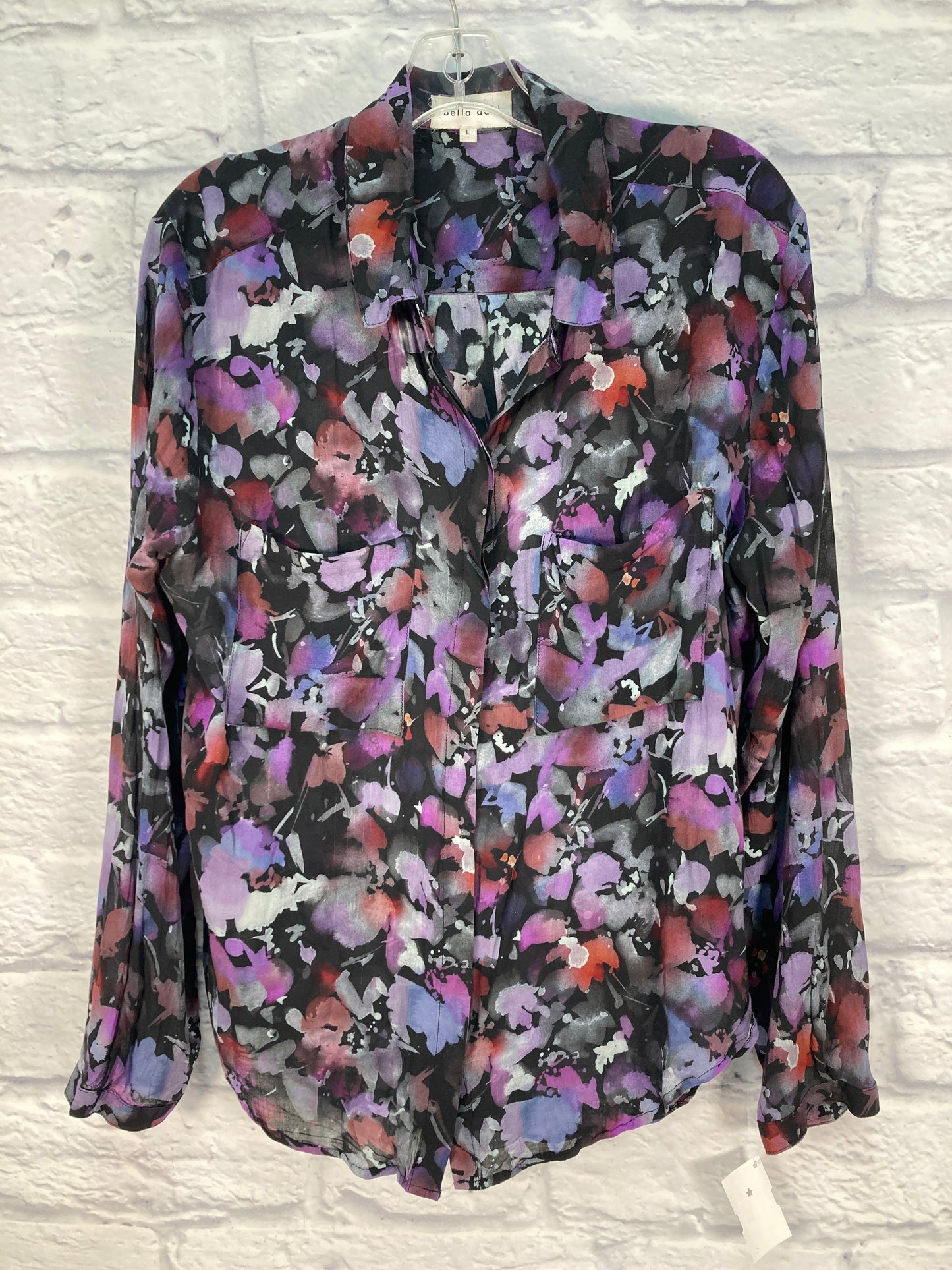 Top Long Sleeve By Bella Dahl In Black & Purple, Size: L