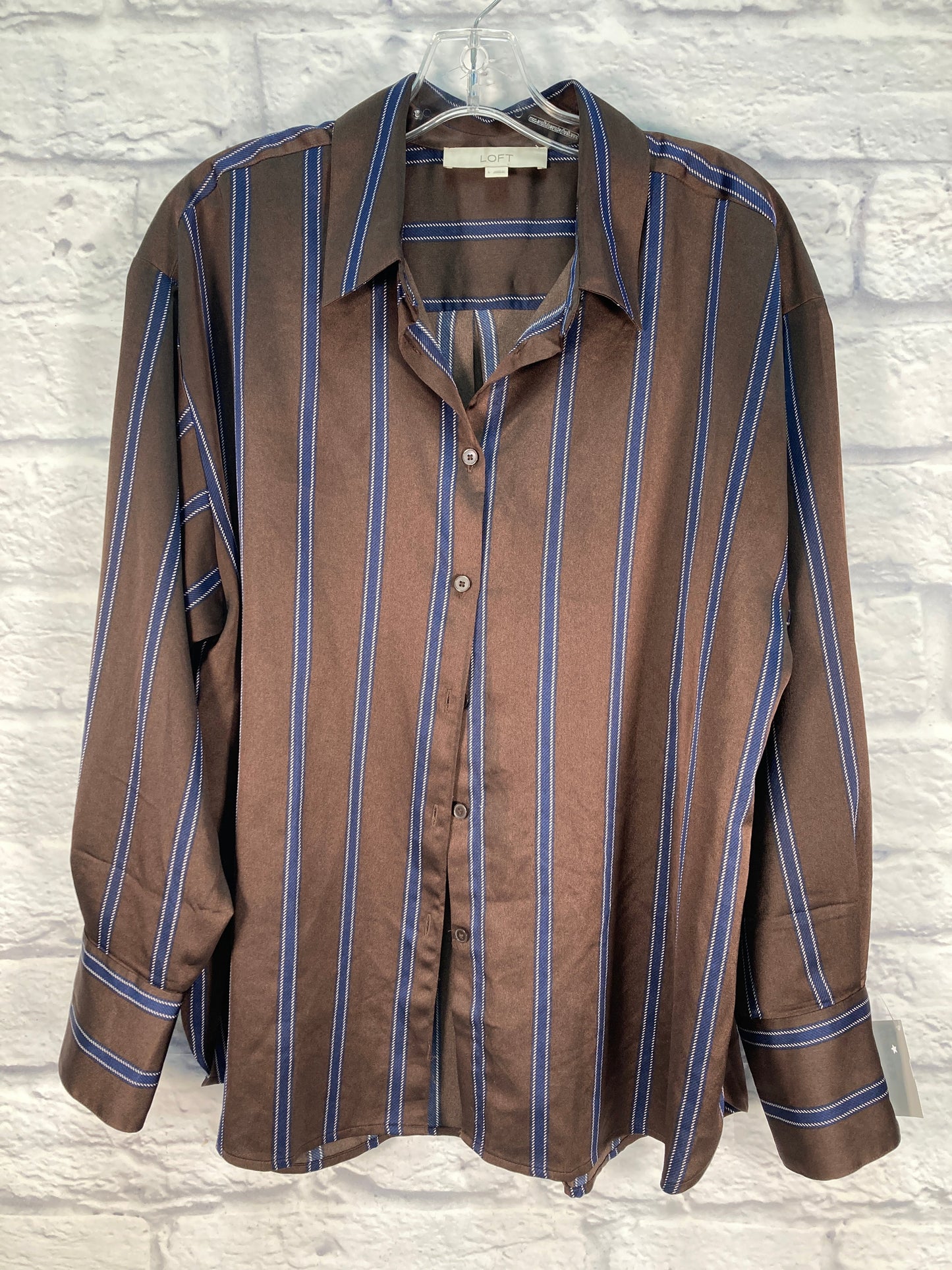 Top Long Sleeve By Loft In Blue & Brown, Size: L