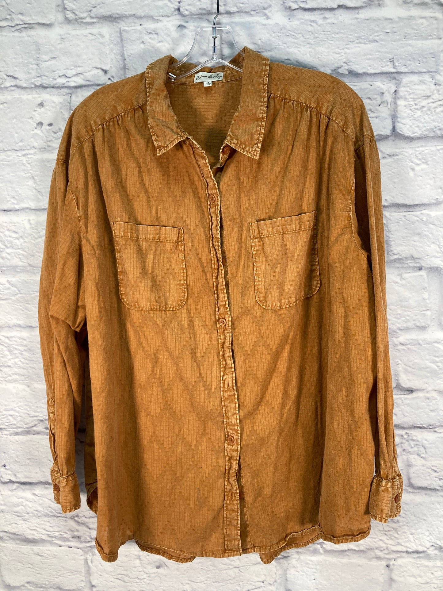 Top Long Sleeve By Wonderly In Brown, Size: 2x