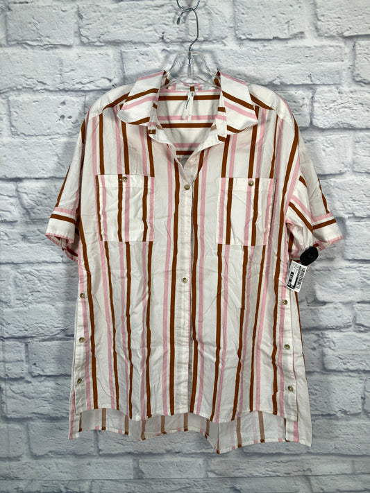 Top Short Sleeve By Anthropologie In Pink & White, Size: S