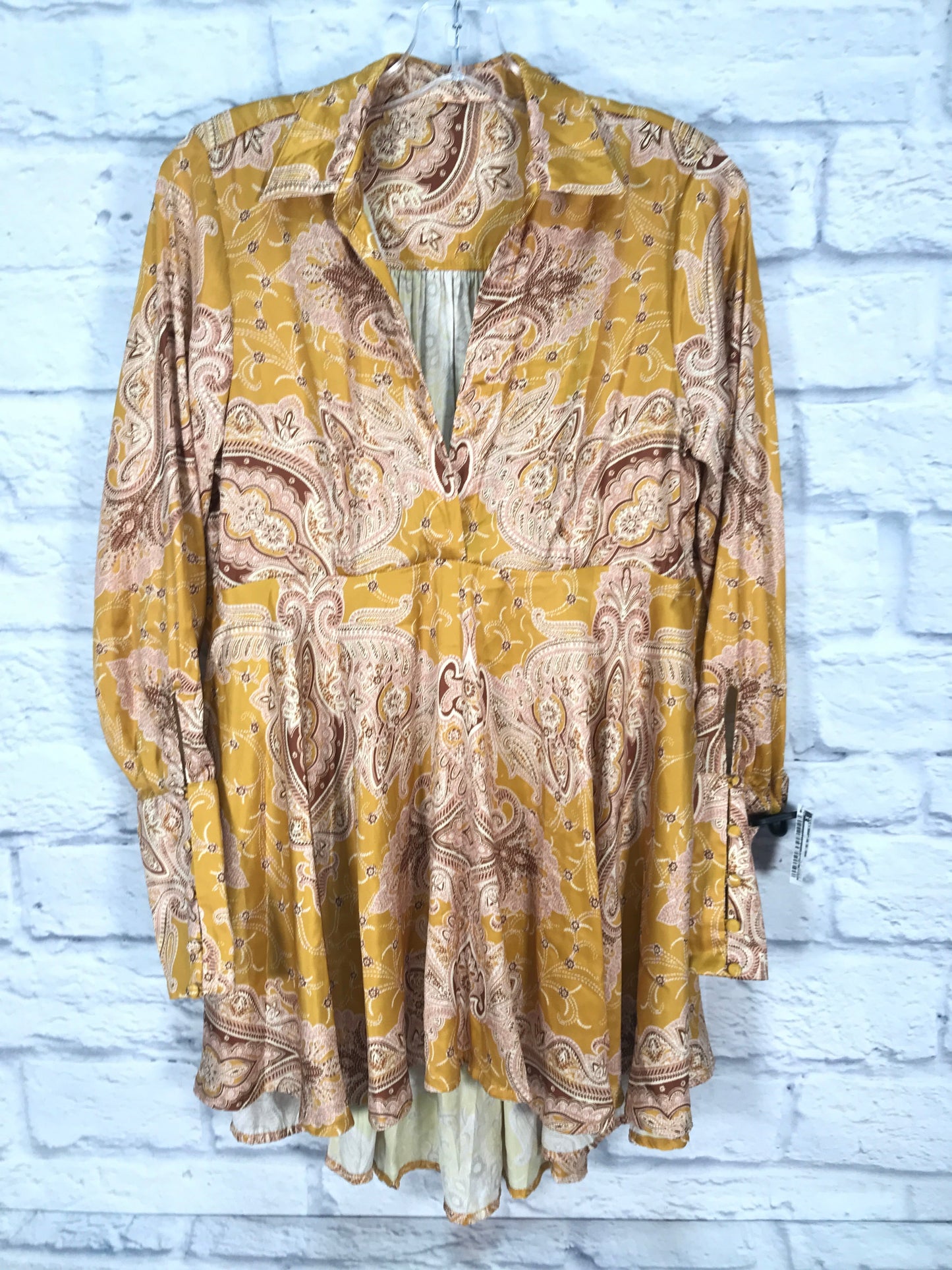 Tunic Long Sleeve By Free People In Brown & Yellow, Size: S