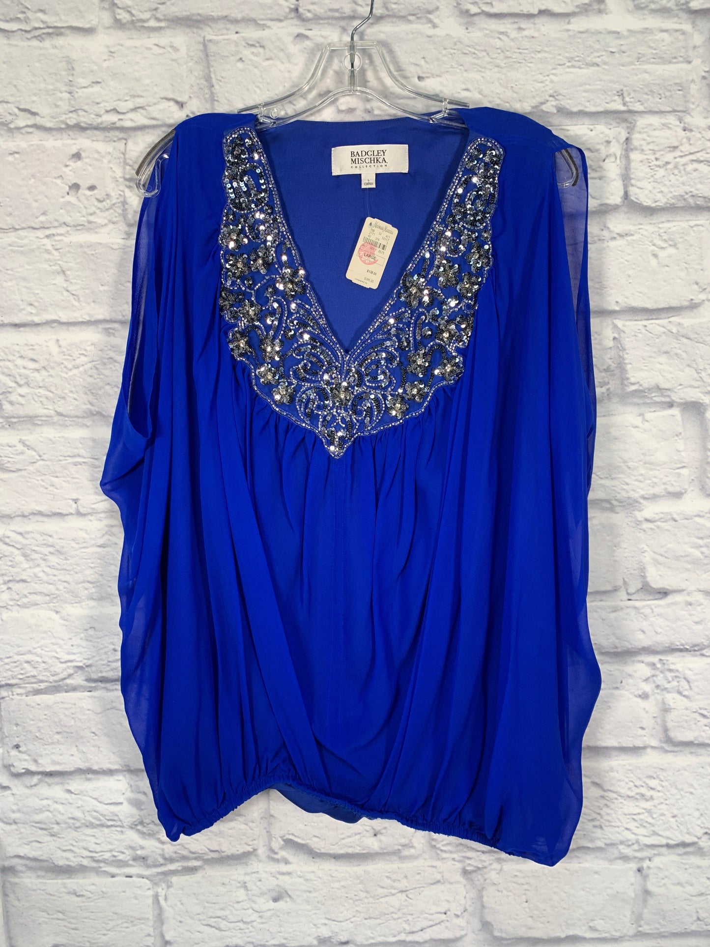 Top Short Sleeve Designer By Badgley Mischka In Blue, Size: L