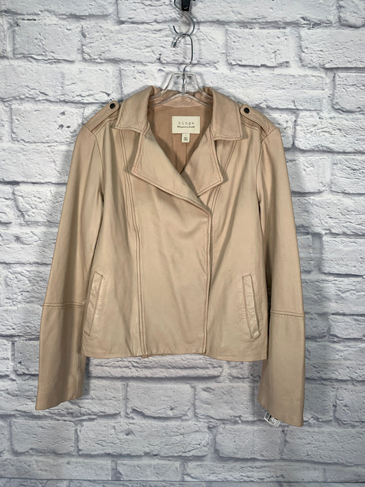 Jacket Moto Leather By Hinge In Cream, Size: L