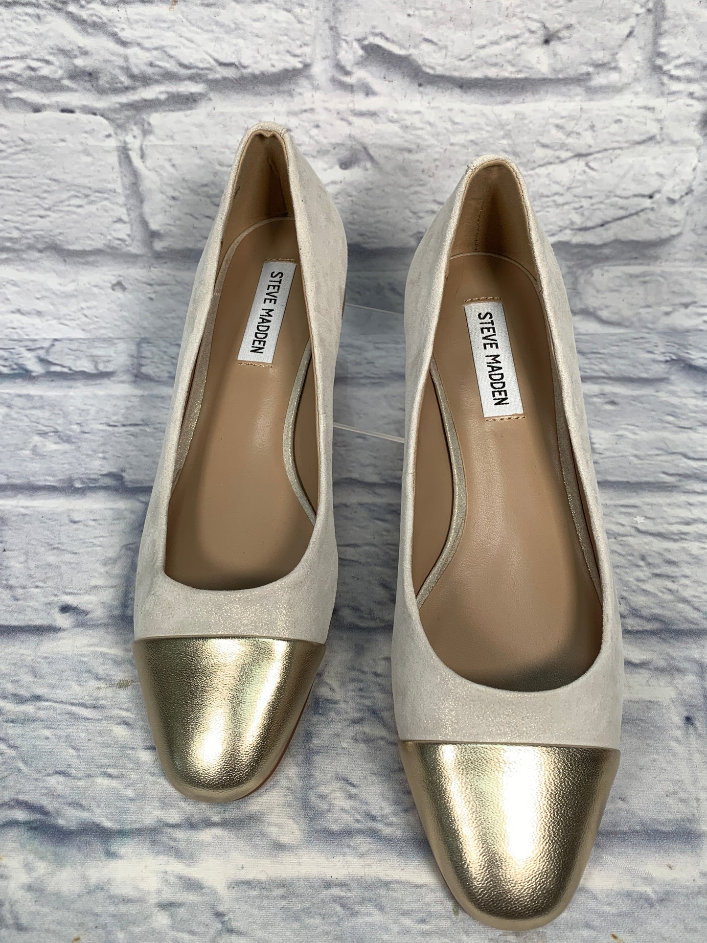 Shoes Heels Block By Steve Madden In Gold & Grey, Size: 9