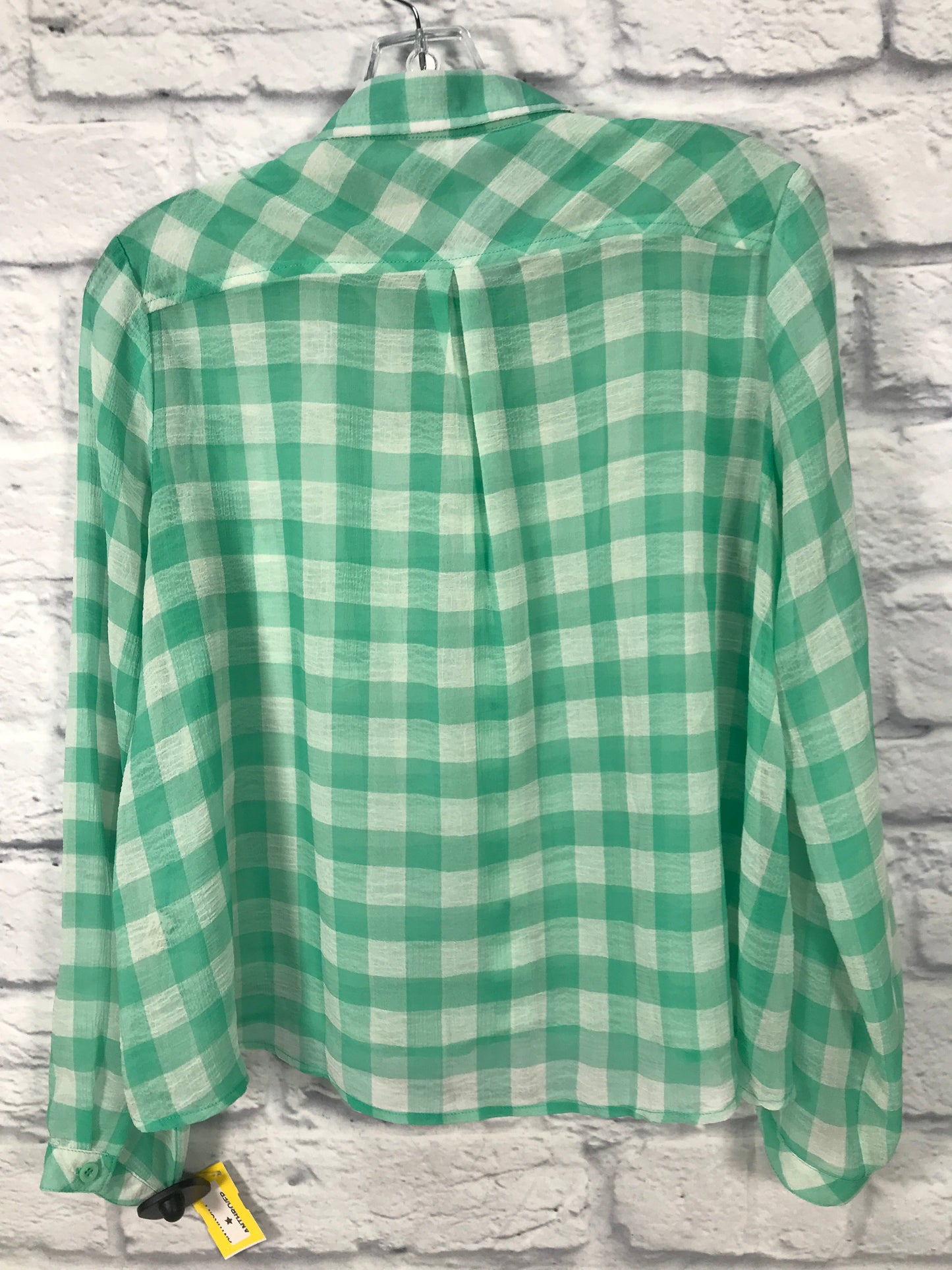 Blouse Long Sleeve By Free People In Green & White, Size: S